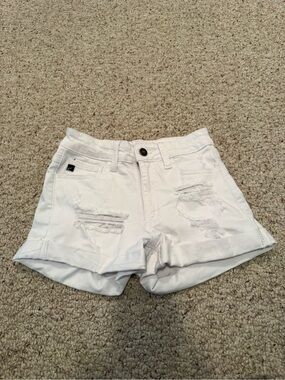 KanCan White Distressed Folded-Hem Denim Shorts